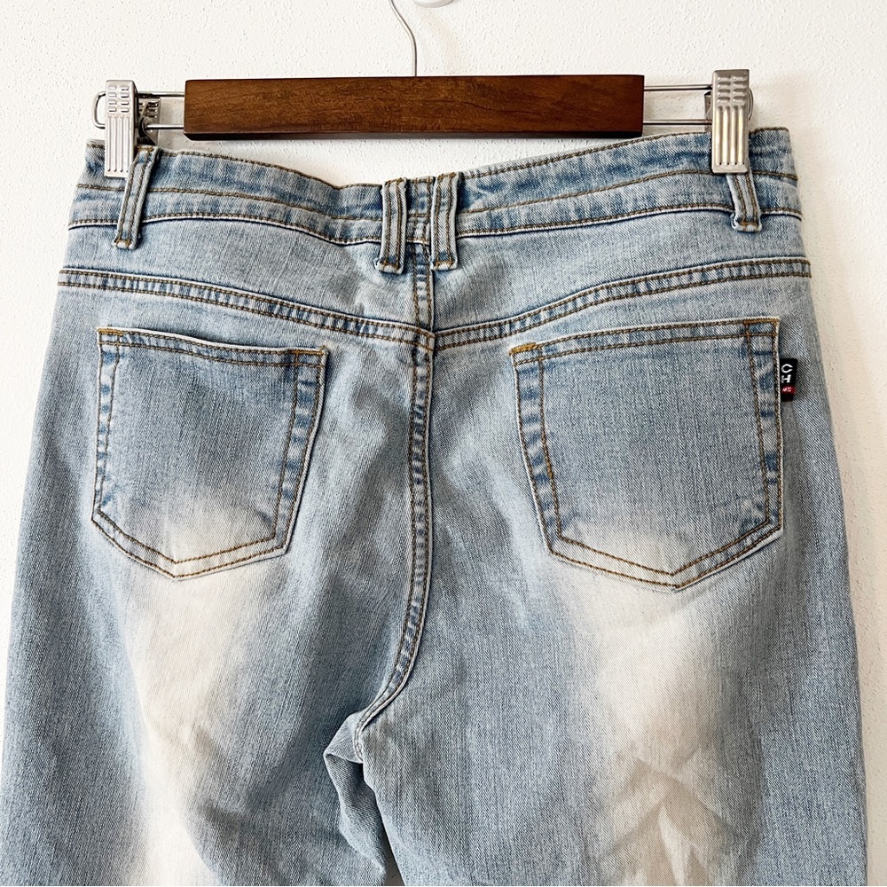 Y2K Chung Hae Jin Light Wash Open Knee Grommet Mid Rise Flare Jeans - Picture 8 of 8